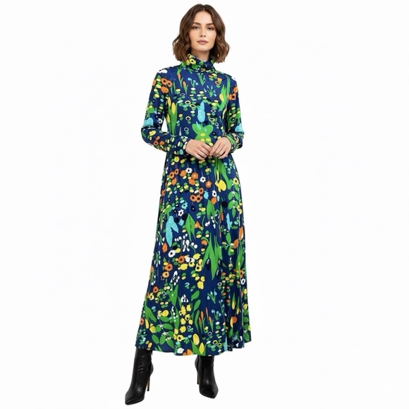 Saks Fifth Avenue Dresses & Skirts - Saks Fifth Avenue • Vintage Floral Ruched Mock-Neck Maxi Dress Size M